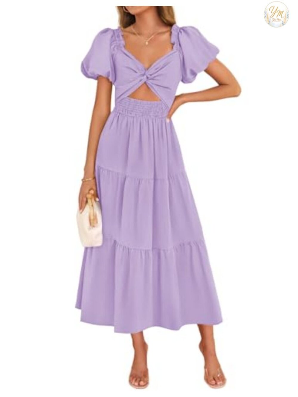 Women's Flowy Cutout Vacation Maxi Dress V-Neck Short Sleeve A-Line
